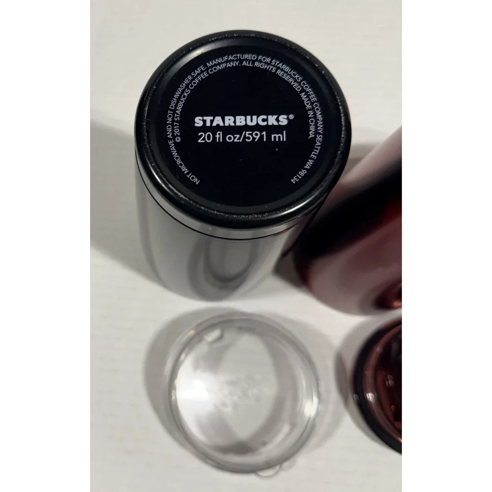 STARBUCKS 3 Metal Travel Tumblers 2017 Black Mermaid 2022 Red Holiday 2014 Roses